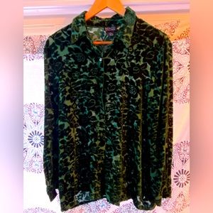 Large dark green velvet burn out blouse.